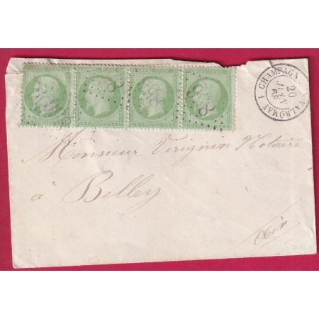N°20 BANDE DE 4 GC 856 CHAMPAGNE EN VALMORAY AIN POUR BELLEY LETTRE COVER FRANCE