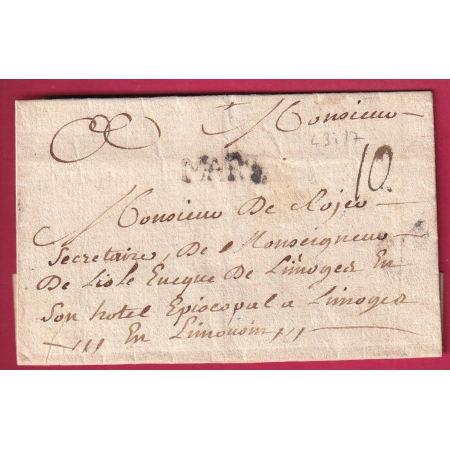 MARQUE MARSEILLE LENAIN N°3 INDICE 17 POUR LIMOGES HAUTE VIENNE 1743?? LETTRE COVER FRANCE