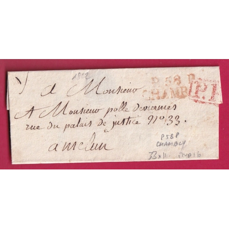 MARQUE P58P CHAMBLY OISE EN ROUGE 1822 POUR MELUN INDICE 16 LETTRE COVER FRANCE