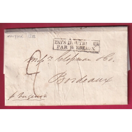 LETTRE DE NEW YORK USA 1828 ENTREE PAYS OUTREMER PAR BORDEAUX POUR BORDEAUX LETTRE COVER FRANCE