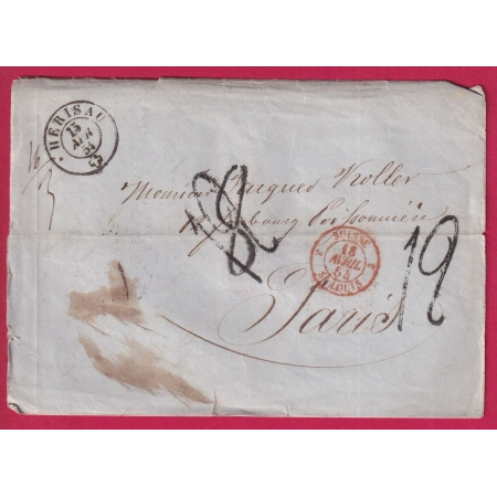 TAXE TAMPON MODIFIEE 8 PAR 12 HERISAU SUISSE ENTREE SUISSE ST LOUIS HAUT RHIN POUR PARIS LETTRE COVER FRANCE