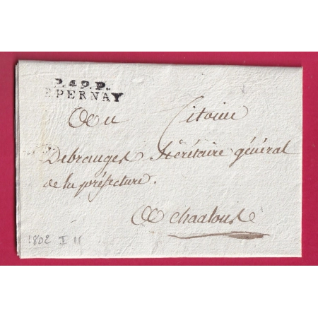 MARQUE P49P EPERNAY MARNE TEXTE AVENAY 1802 POUR CHALONS SUR MARNE LETTRE COVER FRANCE