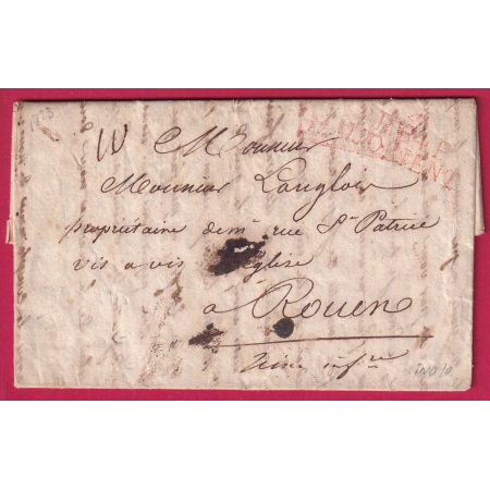 MARQUE P54P LORIENT MORBIHAN 1823 POUR ROUEN SEINE INFERIEURE LETTRE COVER FRANCE