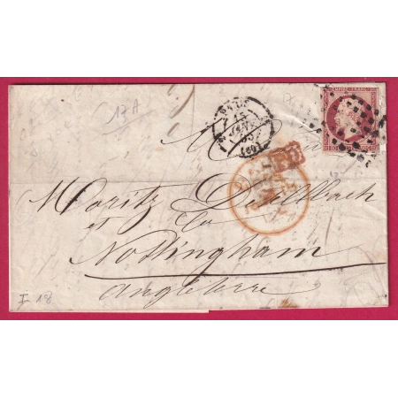 N°17A ROULETTE DE GROS POINTS PARIS POUR NOTTINGHAM ANGLETERRE 1865 LETTRE FRANCE