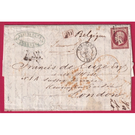 N°17A PC 441 BORDEAUX GIRONDE POUR LONDRES ANGLETERRE LETTRE FRANCE