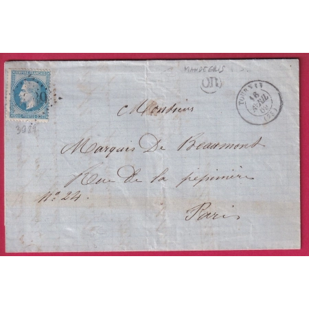 N°29 GC 3989 TOURNAN SEINE ET MARNE OR MANDEGRIS POUR PARIS LETTRE FRANCE