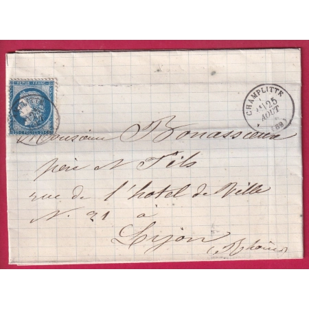 N°60 CAD TYPE 16 CHAMPLITTE HAUTE SAONE POUR DIJON COTE D'OR LETTRE FRANCE