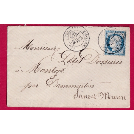 N°60 CAD TYPE 17 BELLEVILLE SUR SAONE RHONE POUR DAMMARTIN SEINE ET MARNE LETTRE FRANCE