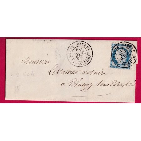 N°60 CAD TYPE 18 DIEPPE SEINE INFERIEURE POUR BLANGY LETTRE FRANCE
