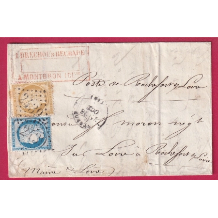 N°59 60 GC 2439 CAD TYPE 16 MONTBRON CHARENTE POUR ROCHEFORT MAINE ET LOIRE SUR LETTRE FRANCE