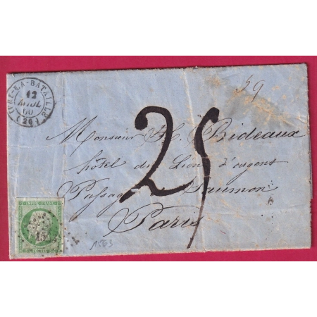 N°12 PC 1563 IVRY LA BATAILLE EURE TAXE MANUSCRIT 25c PARIS LETTRE FRANCE