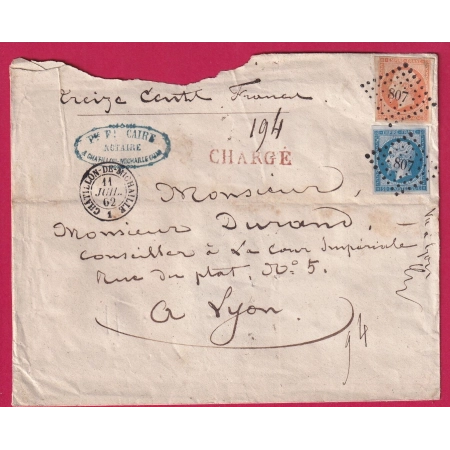 N°14 16 PC 807 CHATILLON DE MICHAILLE AIN LETTRE CHARGE POUR LYON RHONE COVER FRANCE