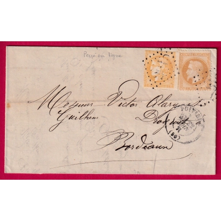 N°43B + N° 28 MIXTE GC 2915 POITIERS VIENNE POUR BORDEAUX LETTRE COVER FRANCE ETIQUETTE PUB