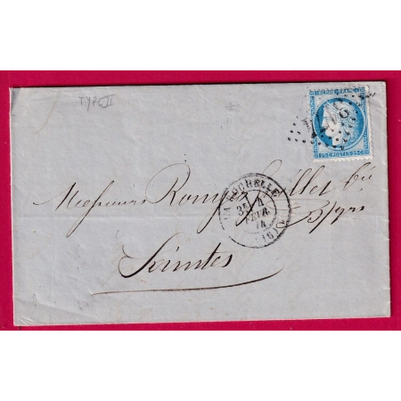 N°60B TYPE II GC 3174 LA ROCHELLE CHARENTE INFERIEURE POUR SAINTES LETTRE COVER FRANCE