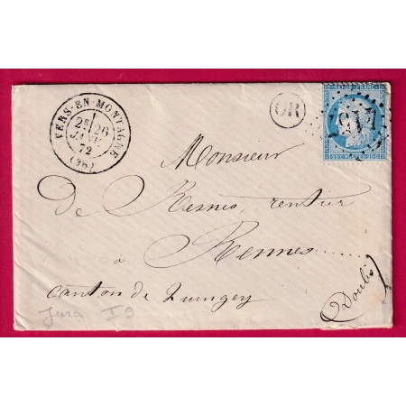 N°60 GC 4157 VERS EN MONTAGNE JURA OR CHAPOIS POUR QUINGEY LETTRE COVER FRANCE