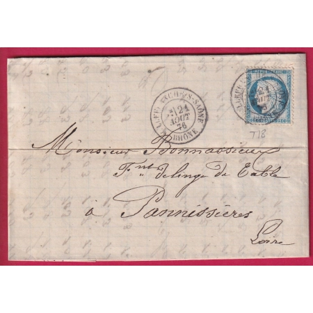 N°60 CAD TYPE 18 VILLEFRANCHE SUR SAONE RHONE POUR PANISSIERES LOIRE LETTRE COVER FRANCE