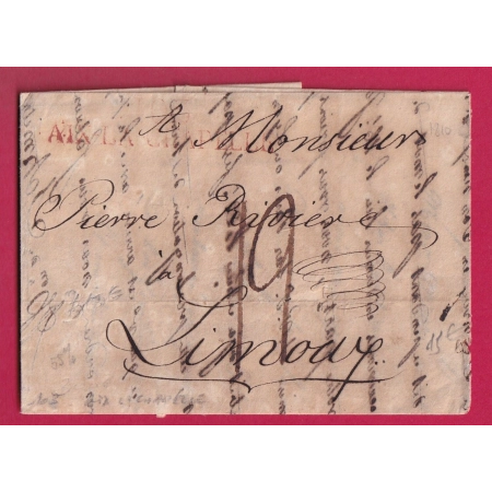 MARQUE CONQUIS 103 AIX LA CHAPELLE AACHEN ALLEMAGNE 1810 POUR LIMOUX AUDE LETTRE COVER FRANCE
