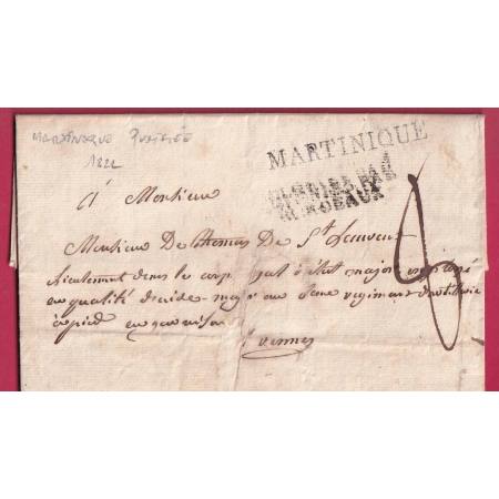 LETTRE PURIFIEE MARQUE MARTINIQUE + COLONIES PAR BORDEAUX 1822 EPIDEMIE CHOLERA 1822 POUR NIMES GARD LETTRE COVER