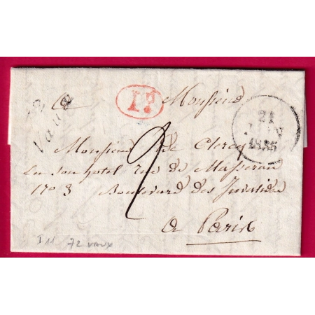 CURSIVE 72 VAUX SUR SEINE ET OISE DATEUR A 1835 DECIME RURALE ROUGE DE VIGNY POUR PARIS LETTRE COVER