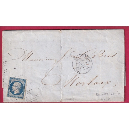 N°14 PARIS ROULETTE ETOILE ROUTE 12 POUR MORLAIX FINISTERE LETTRE FRANCE