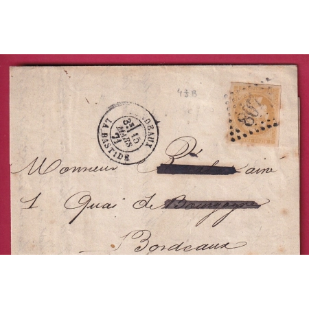 N°43B GC 807 BORDEAUX LA BASTIDE POUR BORDEAUX 15 MARS 1871 LETTRE FRANCE
