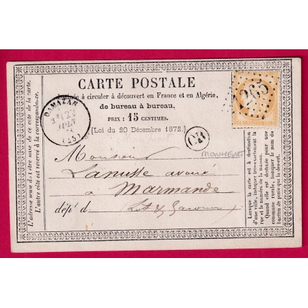 N°55 GC 1265 DAMAZAN LOT ET GARONNE CAD TYPE 16 OR MONHEURT POUR MARMANDE LETTRE FRANCE