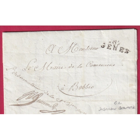 FRANCHISE ORDONNATEUR 28EM DIV MILITAIRE DUJARDIN BEAUMETZ 1812 CONQUIS 87 GENES ITALIE BOBBIO ITALIA GENOVA LETTRE