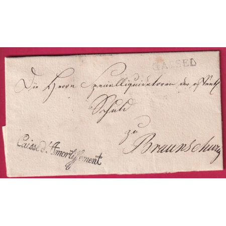 MARQUE CONQUIS CASSEL ALLEMAGNE 1810 FRANCHISE CAISSE AMORTISSEMENT BRAUNSCHURG LETTRE
