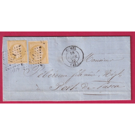 N°13 X2 JAUNE CITRON PC 1354 FUMEL LOT ET GARONNE POUR PORT DE PASCAU LETTRE COVER