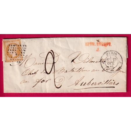 N°13 PARIS J 60 J GRIFFE AFFR INSUFF J EN ROUGE TAXE MANUSCRITE 2 AUBERVILLIERS MILITAIRE LETTRE COVER