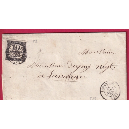 TAXE N°2 CAD TYPE 15 LAVARDAC LOT ET GARONNE POUR LAVARDAC LETTRE COVER
