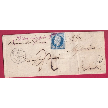 N°14 PC 2333 ORCHAMPS JURA TAXE MANUSCRIT 4 POUR BAUME LES DAMES DOUBS MENTION POIDS 9GR1/2 LETTRE COVER