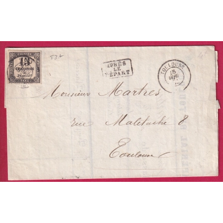 TIMBRE TAXE N°3B TOULOUSE HAUTE GARONNE APRES LE DEPART POUR TOULOUSE LYCEE IMPERIAL LETTRE COVER