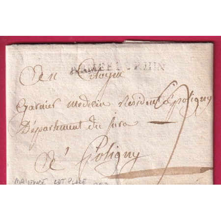 MARQUE ARMEE DU RHIN MAYENCE MAINZ ALLEMAGNE 1793 POUR POLIGNY JURA MEDECIN LETTRE COVER