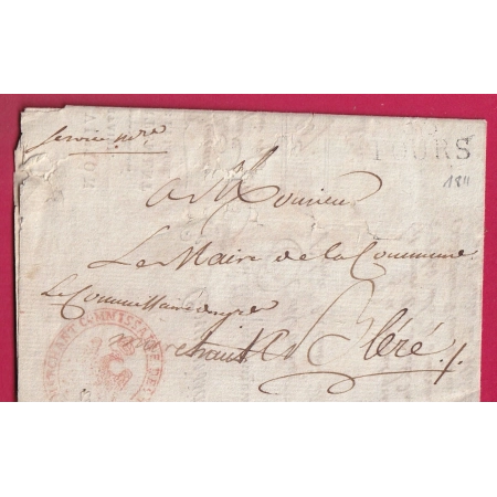 FRANCHISE ILLUSTREE COMM DES GUERRES MARCHANT 1811 + CONTRESEING 1811 TOURS INDRE ET LOIRE POUR BLERE LETTRE COVER