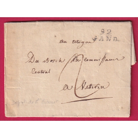 MARQUE CONQUIS 92 GAND BELGIQUE TEXTE PREFET DEPARTEMENT ESCAUT AN9 1801 POUR WETTEREN LETTRE COVER