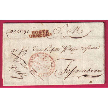 PADOUE ANCONA FRANCHISE COMMISSAIRE GUERRES DEL PINO + CONTRESEING 1812 POUR FOSSOMBRONE ITALIE ITALIA LETTRE COVER