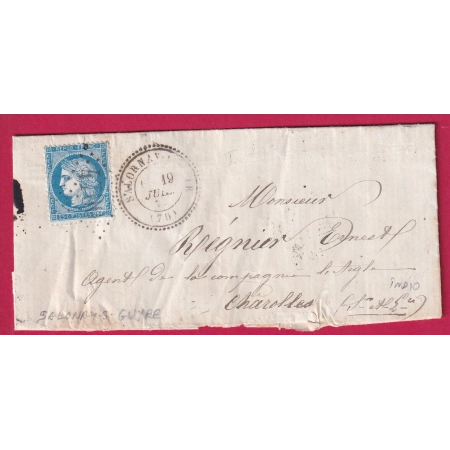 N°60 GC 4700 SALORNAY SUR GUYE SAONE ET LOIRE CAD TYPE 24 POUR CHAROLLES LETTRE COVER