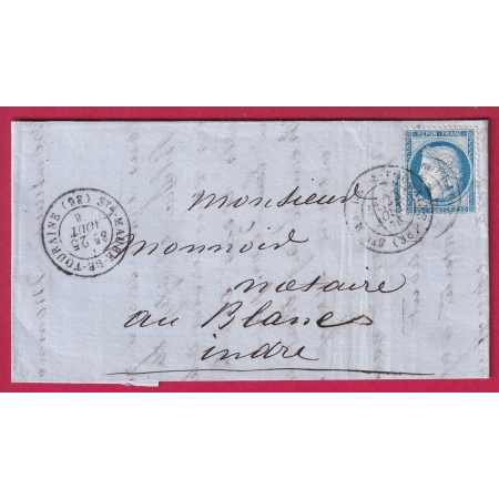 N°60 CAD TYPE 17 STE MAURE DE TOURAINE INDRE ET LOIRE POUR LE BLANC INDRE TYPE 18 AU DOS LETTRE COVER