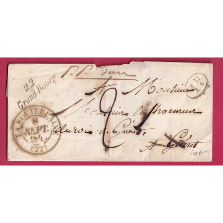 CURSIVE 22 GRAND BOURG CREUSE CAD TYPE 14 LA SOUTERRAINE POUR GUERET REEX . DUN LE PALLETEAU 1845 LETTRE COVER FRANCE
