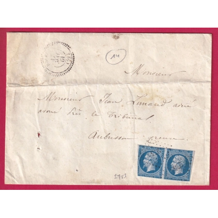 N°14 PAIRE PC 2753 ROYERE CREUSE POUR AUBUSSON CAD TYPE 22 INDICE 14 LETTRE FRANCE