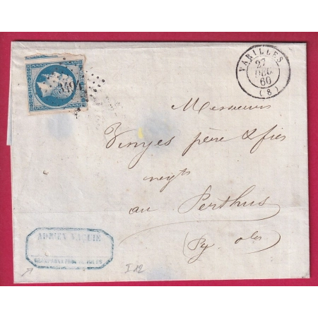 N°14 PC 3494 VARILLES ARIEGE POUR PERTHUIS PYRENEES ORIENTALES LETTRE FRANCE