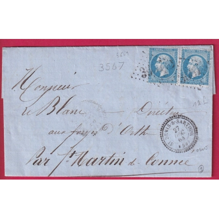 N°22 X2 GC 3567 ST DENIS S SARTHON ORNE CAD TYPE 22 POUR ST MARTIN DE CONNEE LETTRE FRANCE