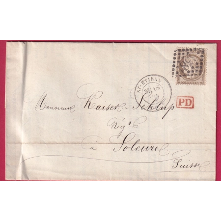 N°56 GC 3581 ST ETIENNE LOIRE POUR SOLEURE SUISSE LETTRE FRANCE