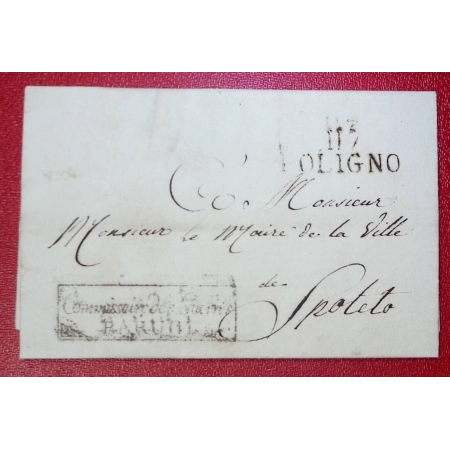 MARQUE CONQUIS 117 FOLIGNO FRANCHISE COMMISSAIRE GUERRES BARUGI 1811 SPOLETO ITALIE ITALIA LETTRE COVER