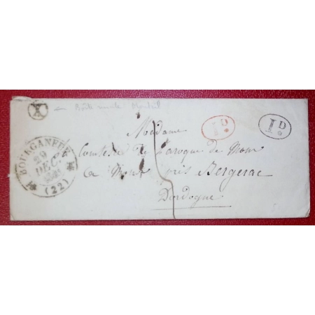 CAD TYPE 12 BOURGANEUF CREUSE DECIME RURAL ROUGE ET NOIR BOITE RURALE X MONTEIL BERGERAC DORDOGNE LETTRE COVER