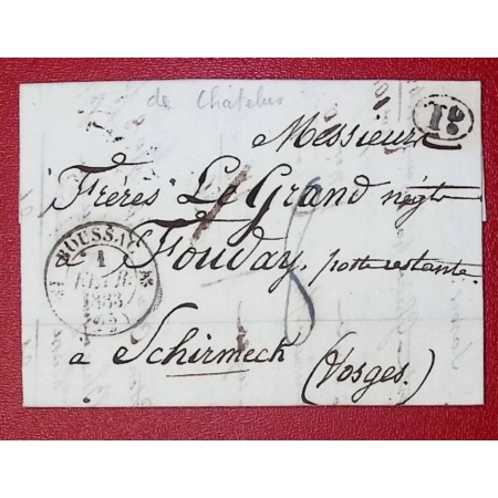 CAD TYPE 12 BOUSSAC CREUSE DECIME RURAL DE CHATELUS SCHIRMECK VOSGES 1833 LETTRE COVER