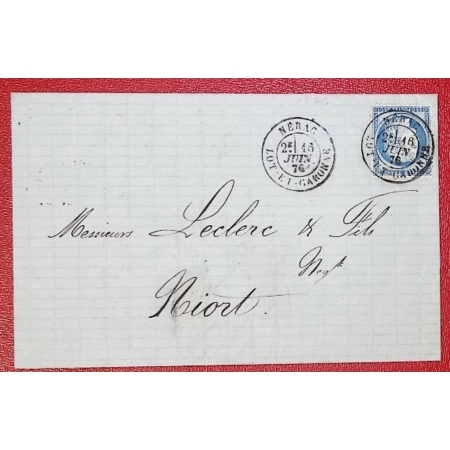 N°60 CAD TYPE 18 NERAC LOT ET GARONNE POUR NIORT DEUX SEVRES LETTRE COVER FRANCE