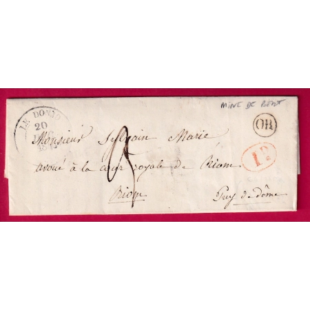 CAD TYPE 14 LE DONJON ALLIER DECIME RURALE OR MINE DE BERT POUR RIOM PUY DE DOME 1846 LETTRE COVER