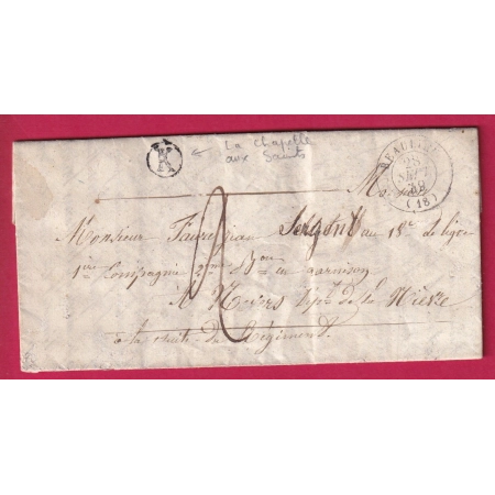CAD TYPE 15 BEAULIEU CORREZE BOITE RURALE K LA CHAPELLE AUX SAINTS 1849 NEVERS NIEVRE LETTRE COVER